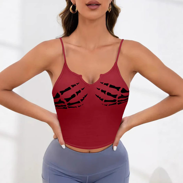 Damen Sportliches Crop-Top mit kreativem Skelett-Design Drune