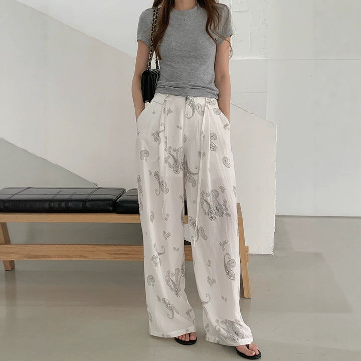 Damen Weite Leinenhose mit Paisleymuster Drune