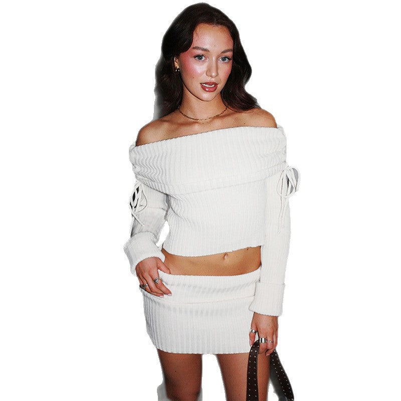 Damen Off-Shoulder Strick-Set mit modischen Details Drune