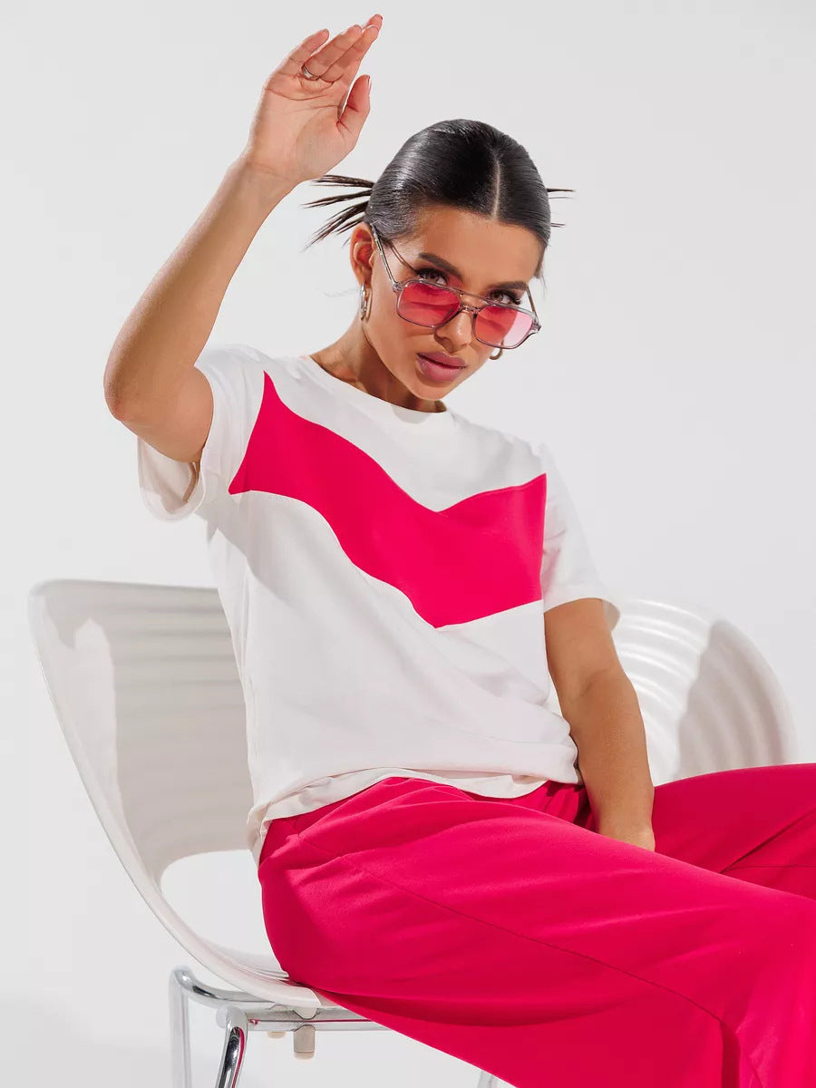 Damen lässiges T-Shirt mit modernem Farbblockdesign und leichtem Oversized-Schnitt