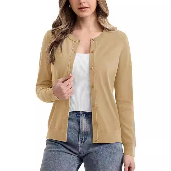 Damen kurzärmliger Strickcardigan mit eleganten Knöpfen und feiner Textur Drune