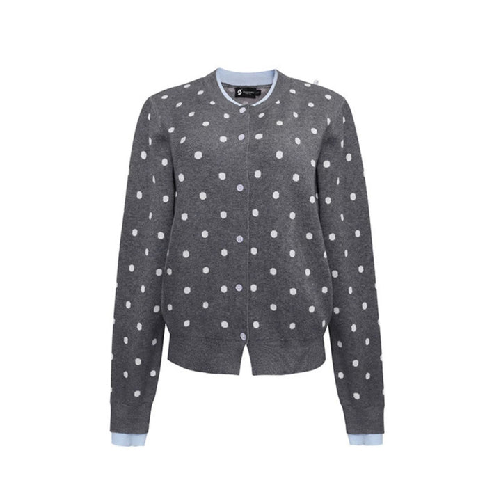 Damen Gepunktete Strickjacke mit Rundhalsausschnitt, Knopfleiste und Layering‑Optik Drune