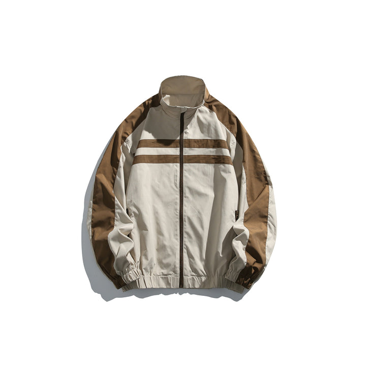 Unisex Sportive Trackjacke im Retro‑Windbreaker‑Design mit Stehkragen und Kontraststreifen Drune