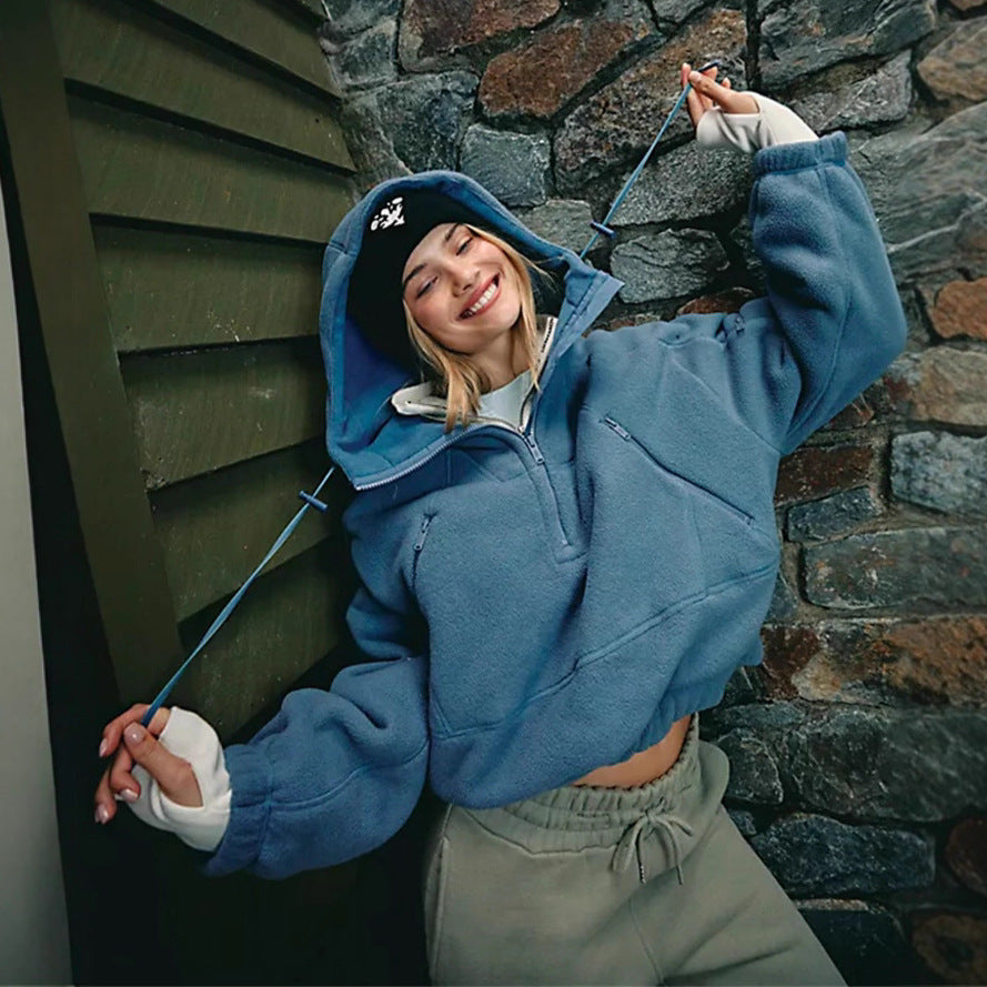 Damen Trendige Fleecejacke mit oversized Kragen Drune