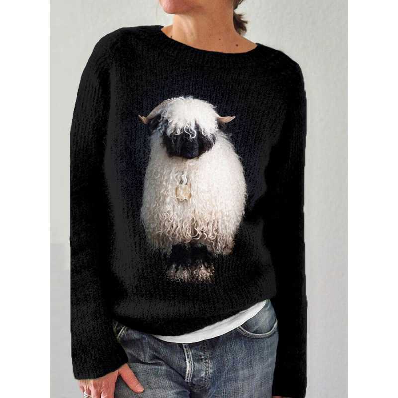 Damen nan bestickter Strickpullover mit reliefartiger Blumenstickerei und Rundhalsausschnitt Drune