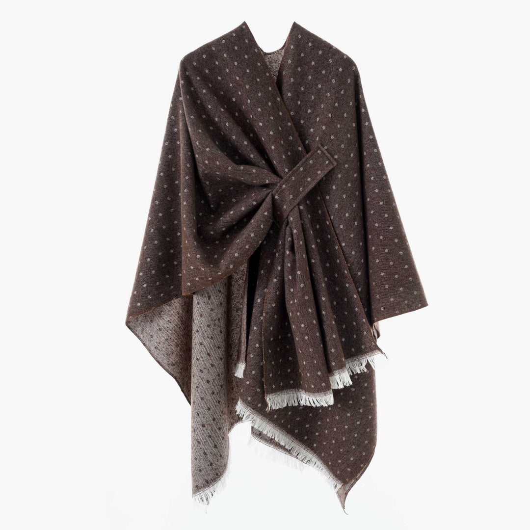 Damen Umlegbarer Wollmix-Poncho mit Hahnentritt-Jacquard und Bindegürtel Drune