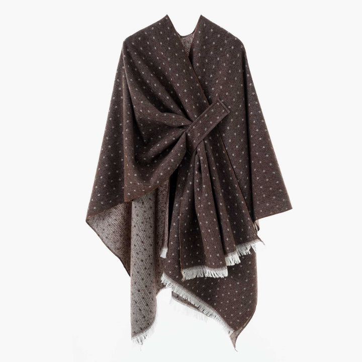 Damen Umlegbarer Wollmix-Poncho mit Hahnentritt-Jacquard und Bindegürtel Drune