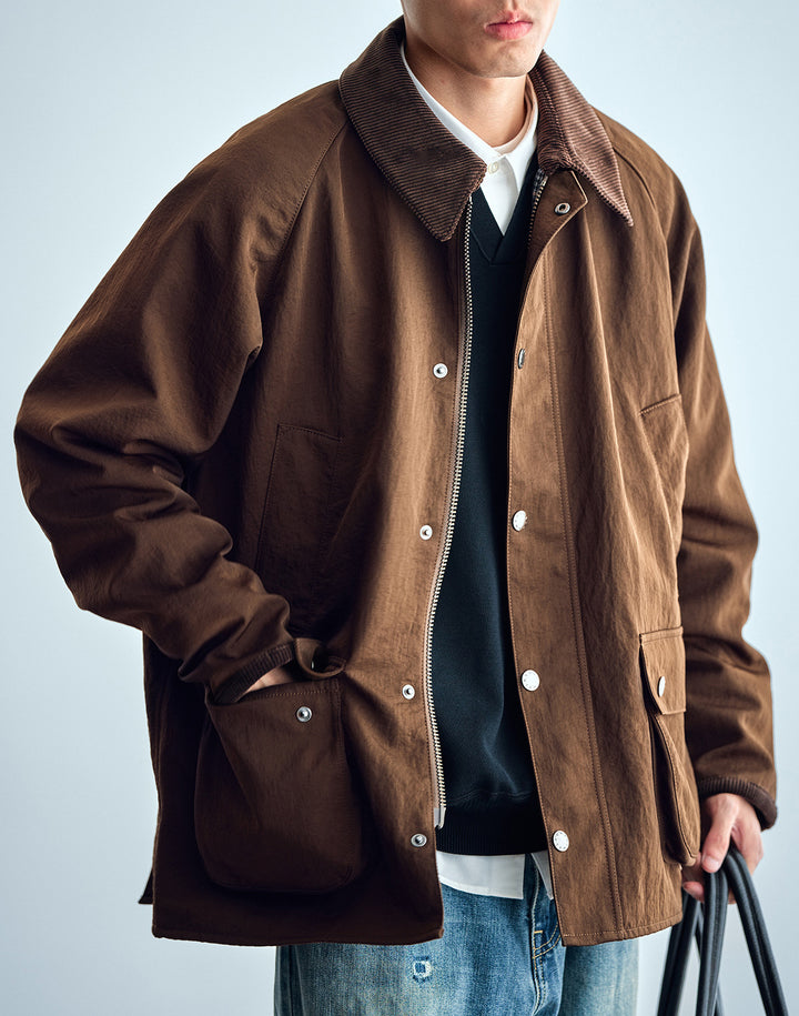 Herren Utility-Fieldjacke aus gewachstem Baumwollmix mit Cordkragen Drune