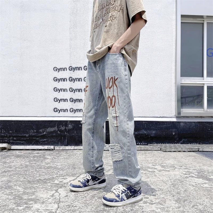 Herren Design Ripped Jeans Drune