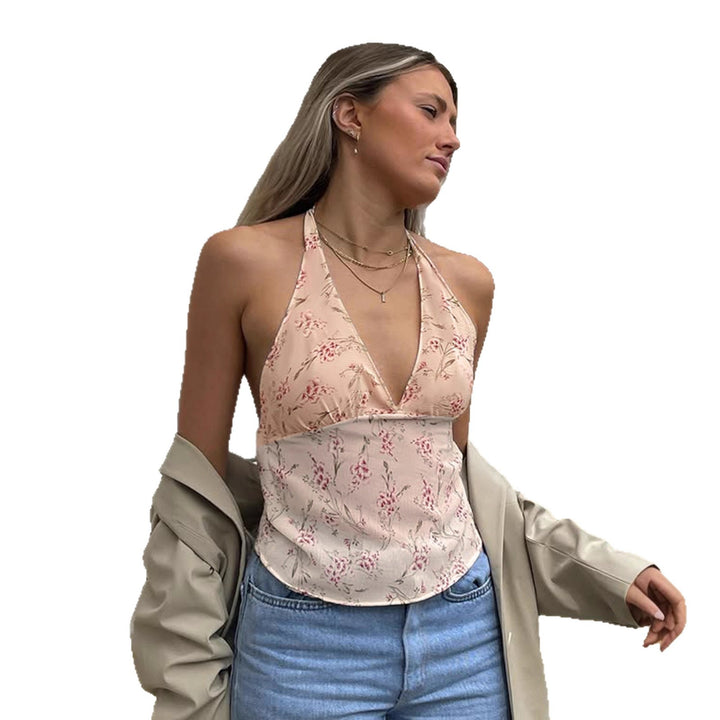 Damen Haltertop mit floralem Design und tiefem V-Ausschnitt Drune