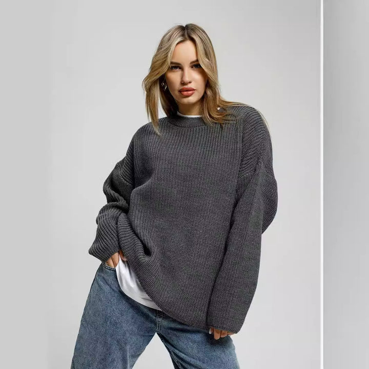 Damen lässiger Oversized Pullover mit strukturiertem Strickmuster Drune