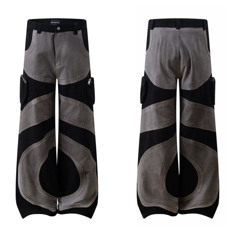 Damen weite Patchwork-Cargo-Culottehose mit aufgesetzten Zipper-Taschen und kontrastnähten Drune