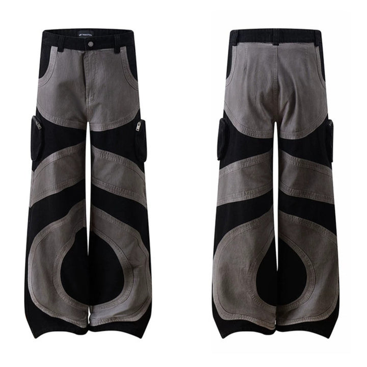 Damen weite Patchwork-Cargo-Culottehose mit aufgesetzten Zipper-Taschen und kontrastnähten Drune