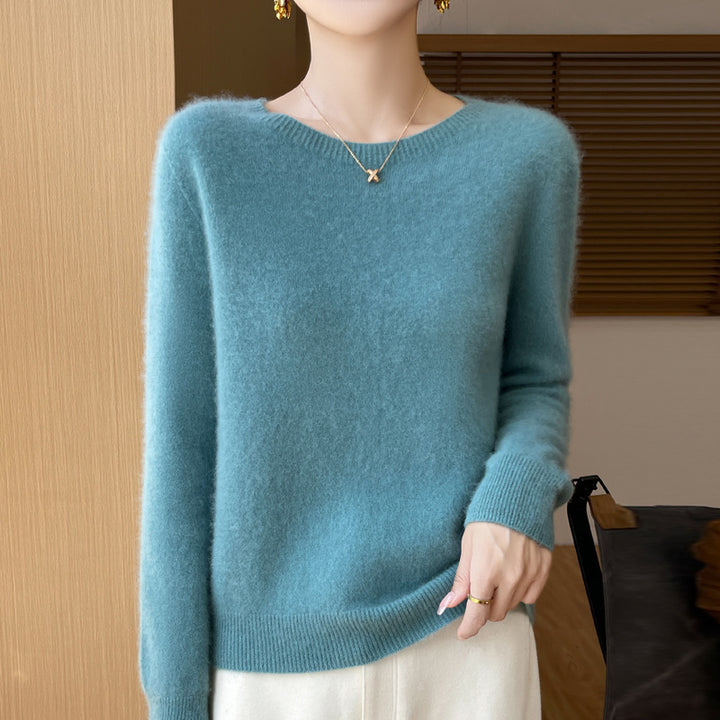 Damen Weicher Mohair‑Optik Rundhals‑Pullover mit feinem Rippsaum und leichter Oversize‑Passform Drune