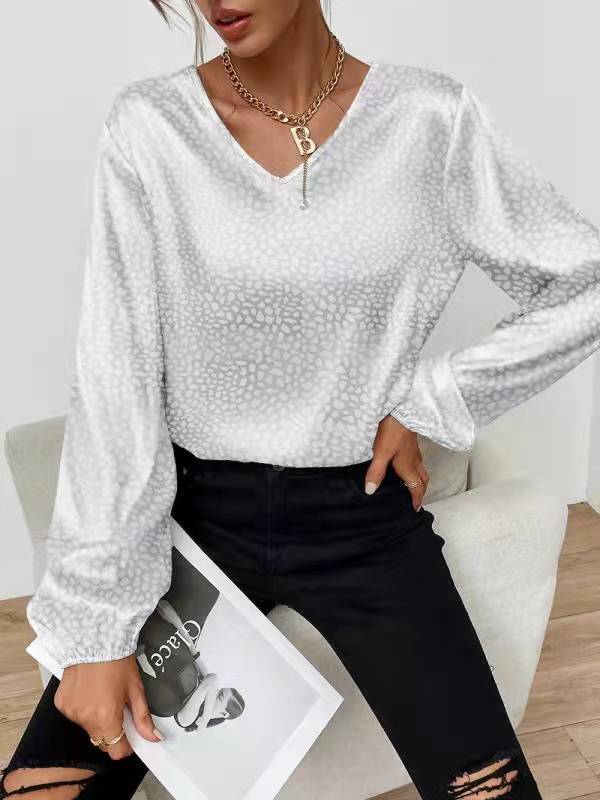 Damen elegante Bluse mit modernem V-Ausschnitt und ausgefallenem Muster Drune