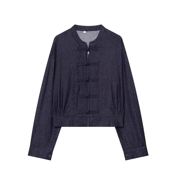 Damen Kurzer Blouson im China‑Stil mit Stehkragen und Zierknoten Drune