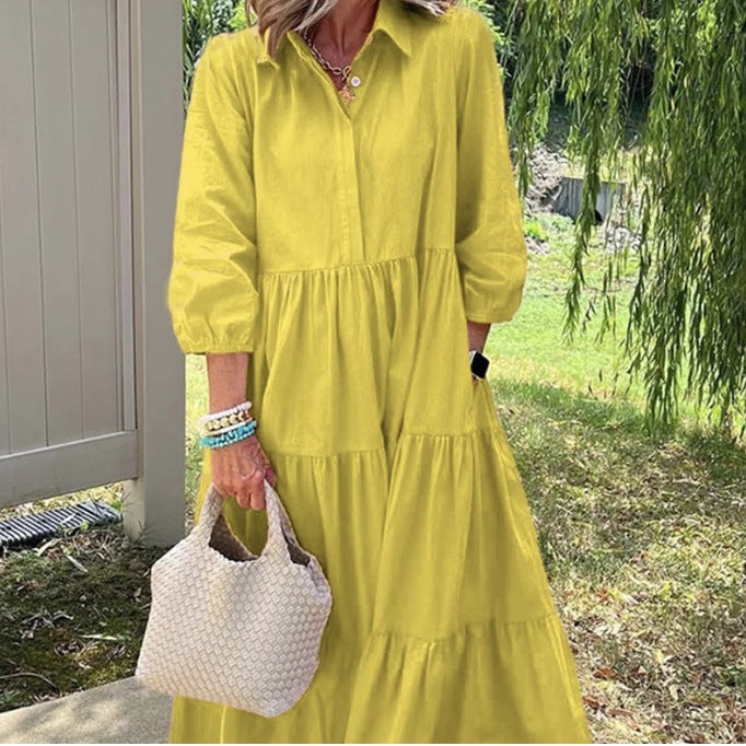 Drune | Lässiges Einfarbiges Patchworkkleid mit Reverstasche