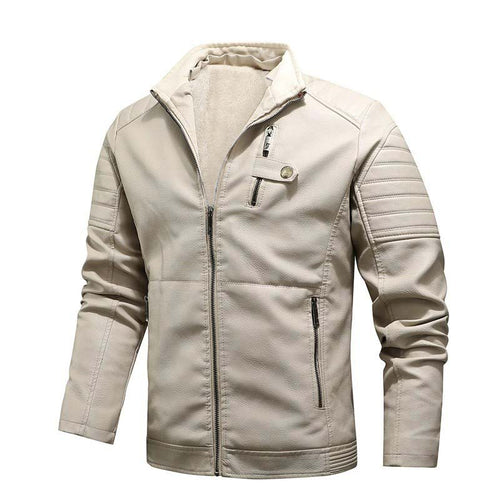 Herren Urbaner Bikerjacke in Lederoptik mit Teddyfutter und gesteppter Ärmeldetail Drune