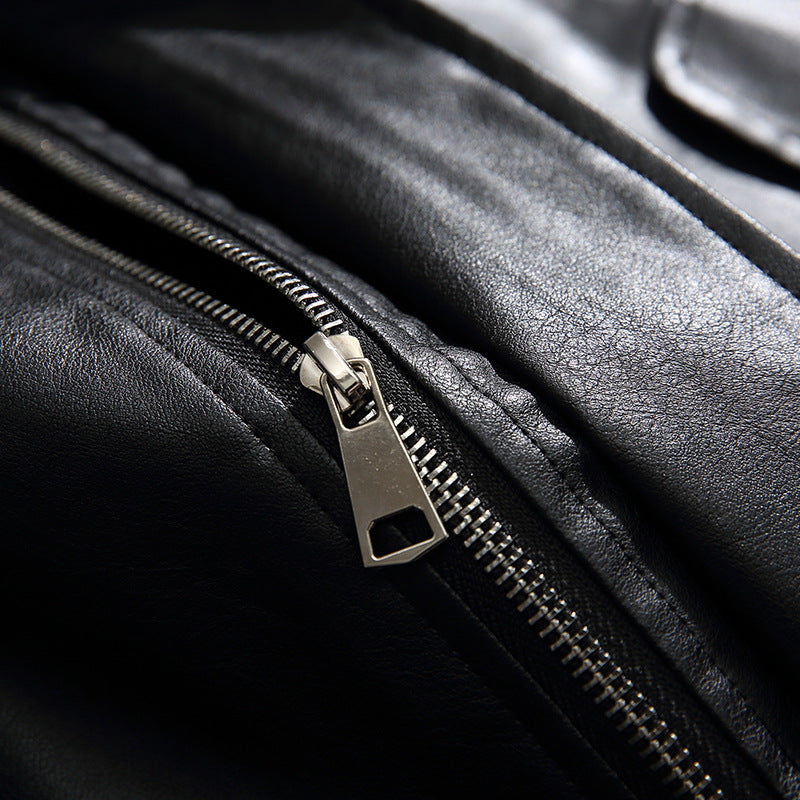 Herren Boxy Kunstleder-Blousonjacke mit Stehkragen Druckknopfblende und elastischem Saum Drune
