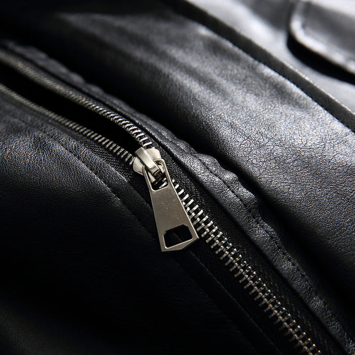 Herren Boxy Kunstleder-Blousonjacke mit Stehkragen Druckknopfblende und elastischem Saum Drune