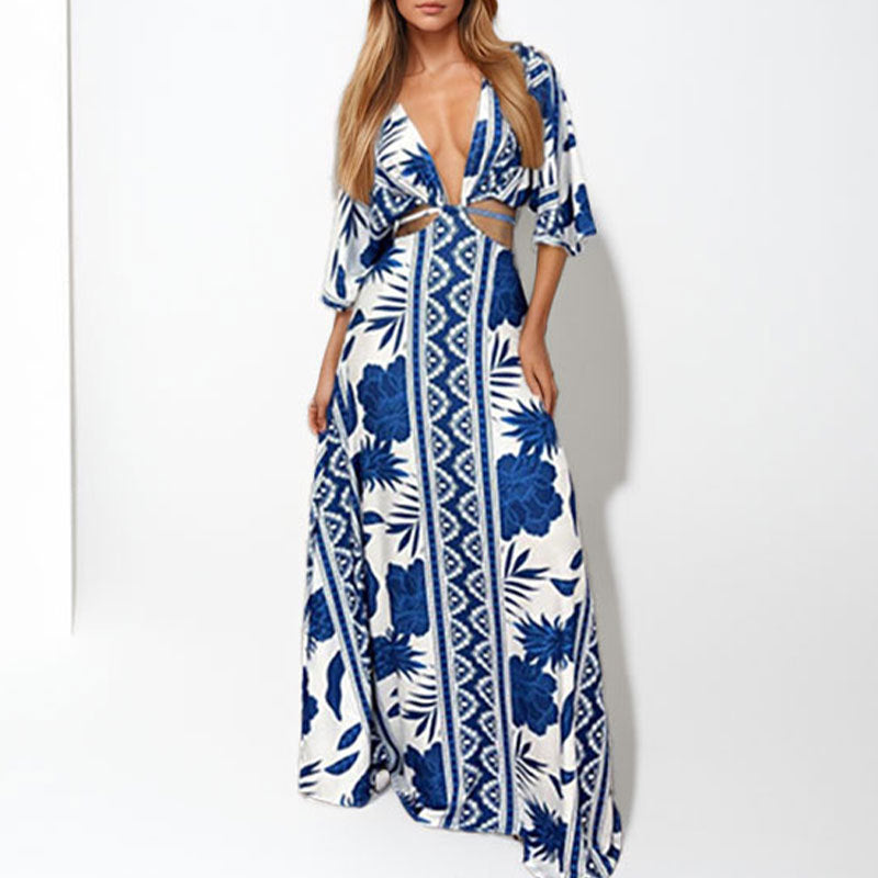 Damen Maxikleid mit eleganten Wellenmustern Drune