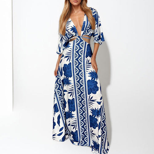 Damen Maxikleid mit eleganten Wellenmustern Drune