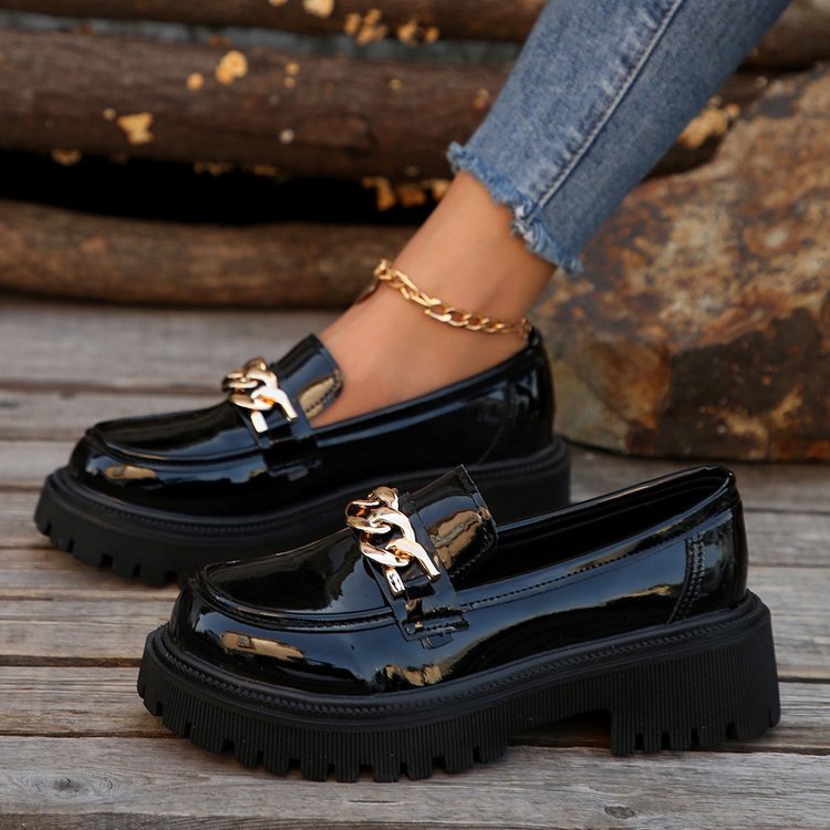 Damen Chunky Loafers mit goldener Kettenverzierung und rutschfester Sohle Drune