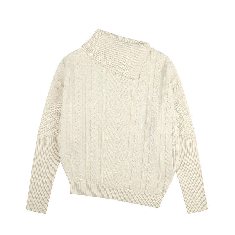 Damen asymmetrischer Zopfmuster-Pullover mit schrägem Rollkragen und Oversize-Schnitt Drune