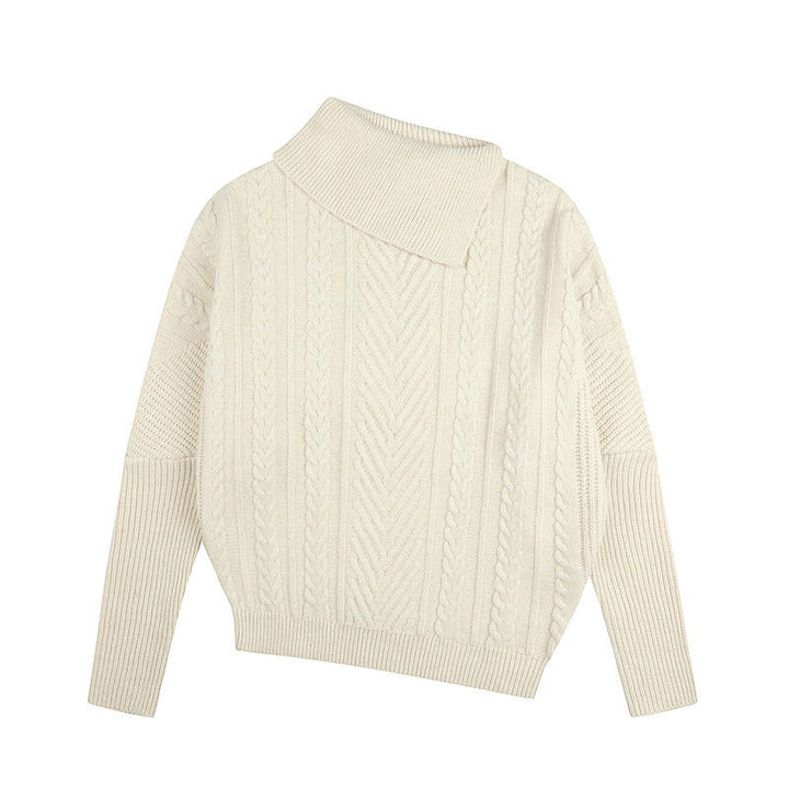 Damen asymmetrischer Zopfmuster-Pullover mit schrägem Rollkragen und Oversize-Schnitt Drune