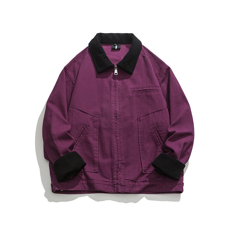 Unisex Boxy-Workwear-Jacke aus Canvas mit Cordkragen, Reißverschluss und aufgesetzten Pattentaschen Drune