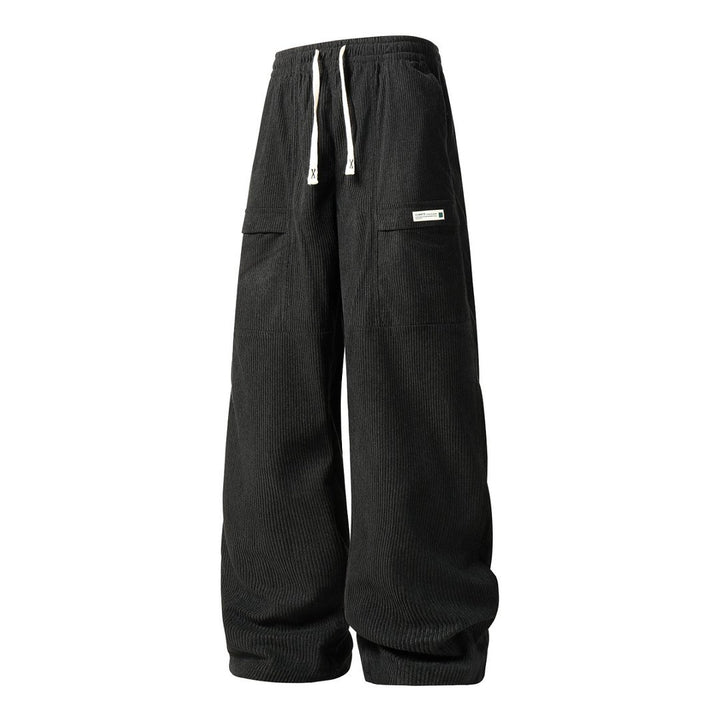 Herren Weite Cord-Cargohose mit Tunnelzugbund, Klapptaschen & gerippter Struktur Drune