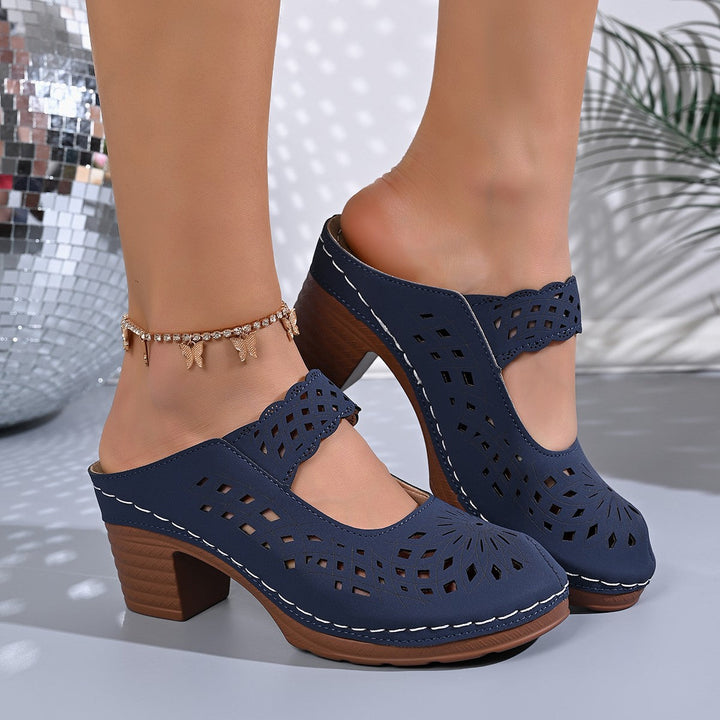 Damen Clogs mit filigranem Lochdesign und bequemer Absatzhöhe Drune