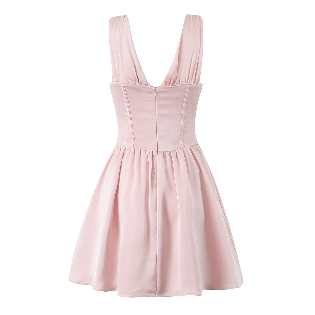 Damen figurbetontes Cocktailkleid mit V-Ausschnitt und Rüschendetails Drune
