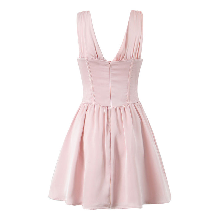 Damen figurbetontes Cocktailkleid mit V-Ausschnitt und Rüschendetails Drune