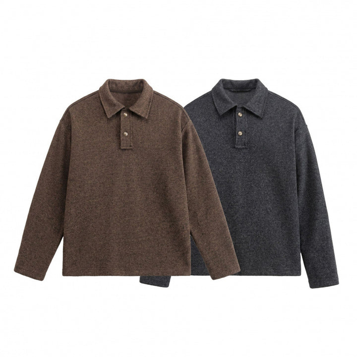 Unisex Boxy-Polo-Pullover aus Wollmix mit Henley-Knopfleiste und geradem Saum Drune