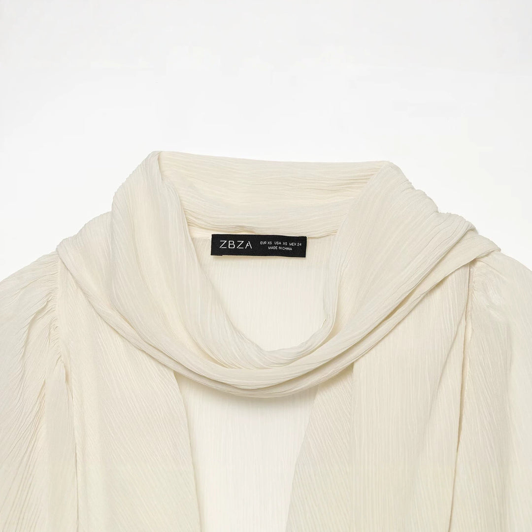 Damen Drapierte Chiffonbluse mit Wasserfall‑Schalkragen und Ballonärmeln Drune