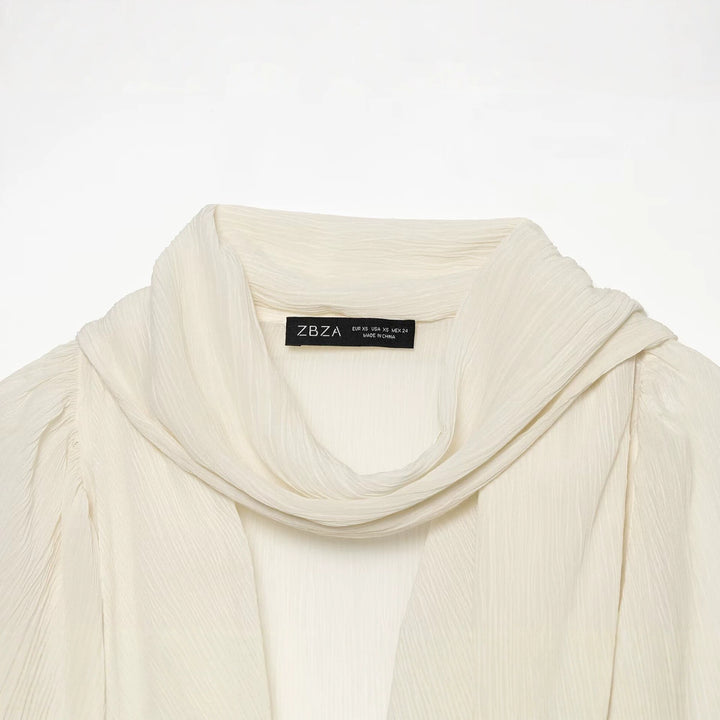 Damen Drapierte Chiffonbluse mit Wasserfall‑Schalkragen und Ballonärmeln Drune