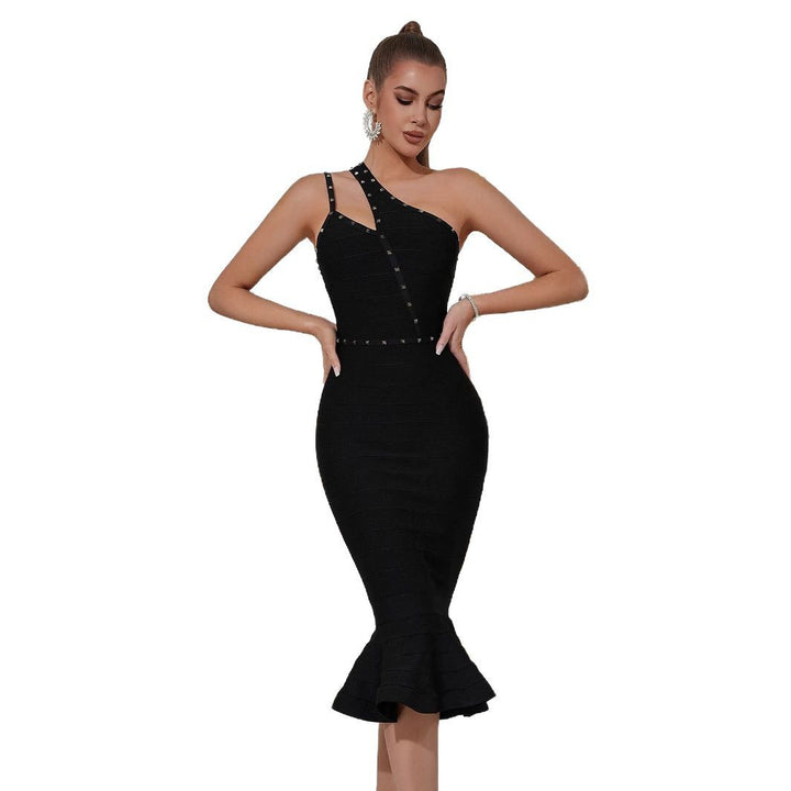Damen Elegantes Etuikleid mit asymmetrischem Design und dekorativen Trägern Drune