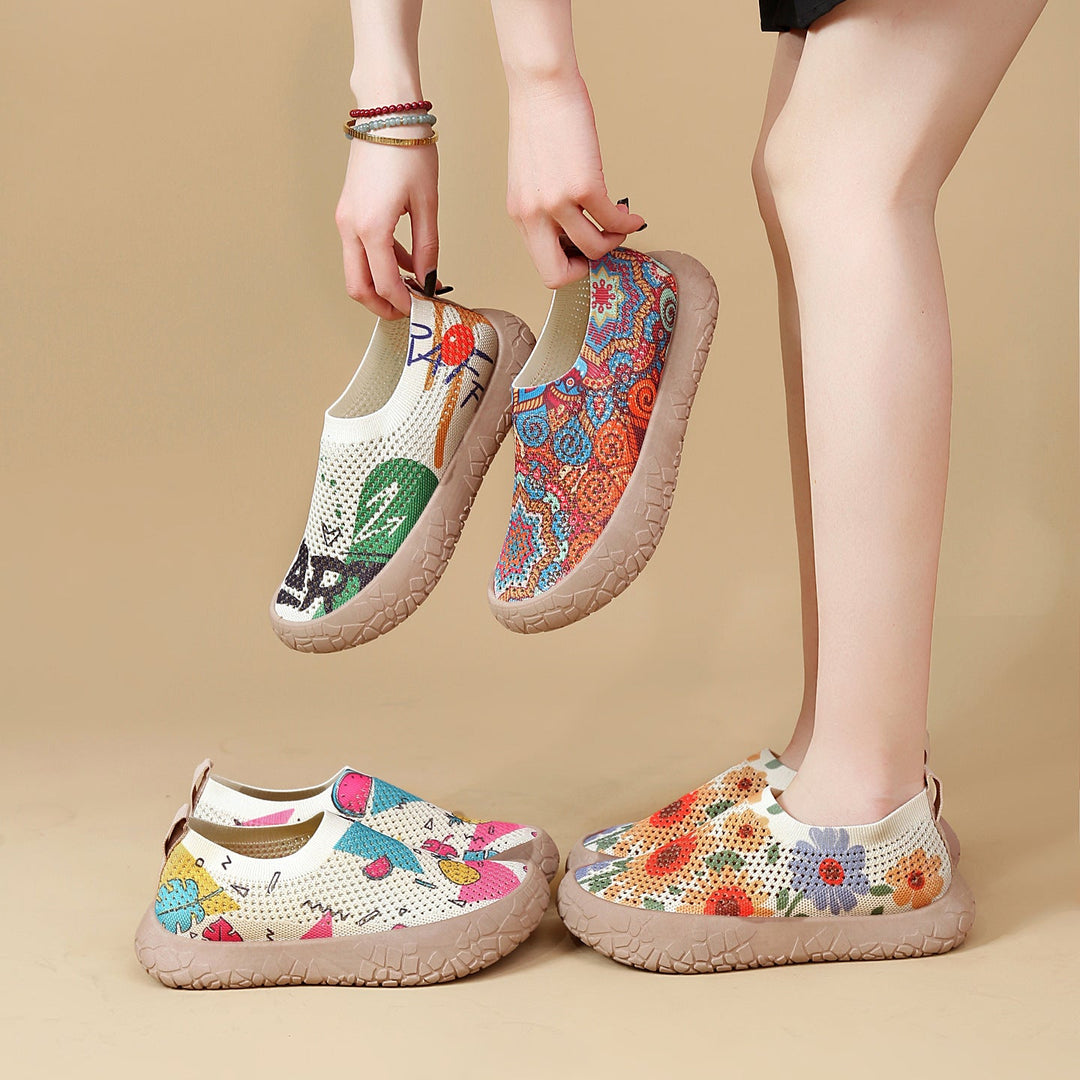 Damen Slip-On Freizeit-Schuhe mit Blumenmuster und rutschfester Sohle Drune