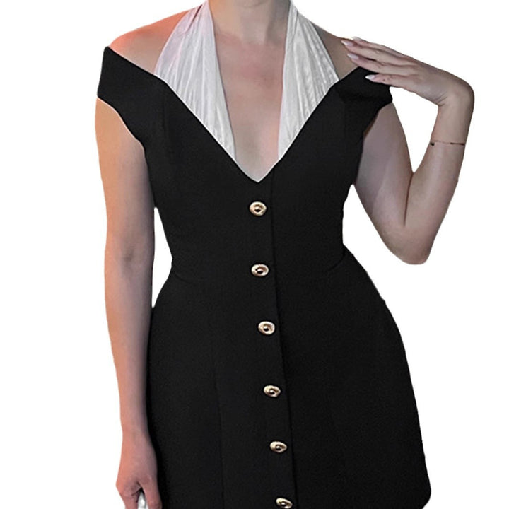 Damen Minikleid mit schickem trägerlosen Ausschnitt und eleganter Knopfverschluss Drune