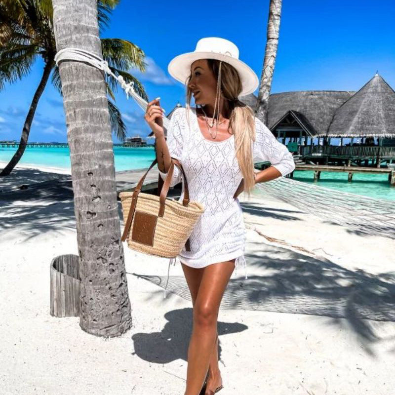 Damen lässiges Strandkleid mit seitlichen Bindebändern Drune