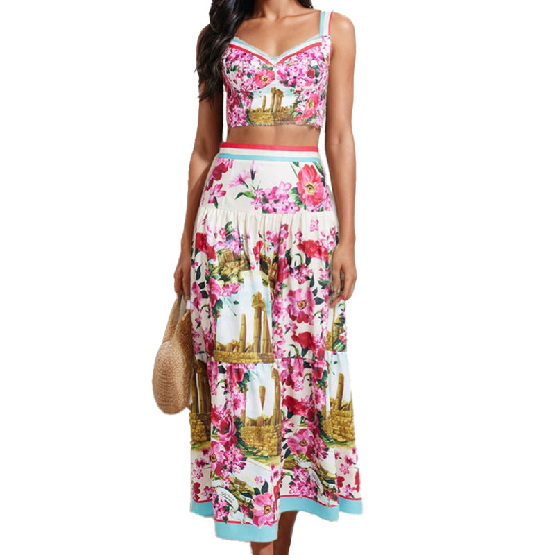 Damen Zweiteiliges Floral Set mit Spitze und Rüschendetails Drune