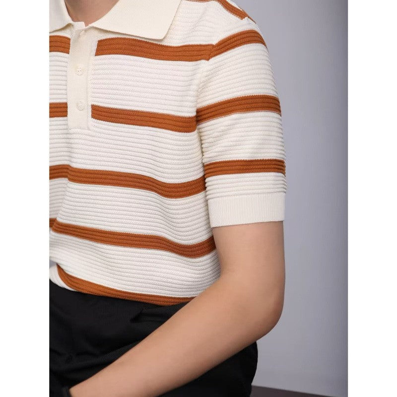 Herren Modisches Kurzarm-Polohemd mit Strickmuster Drune