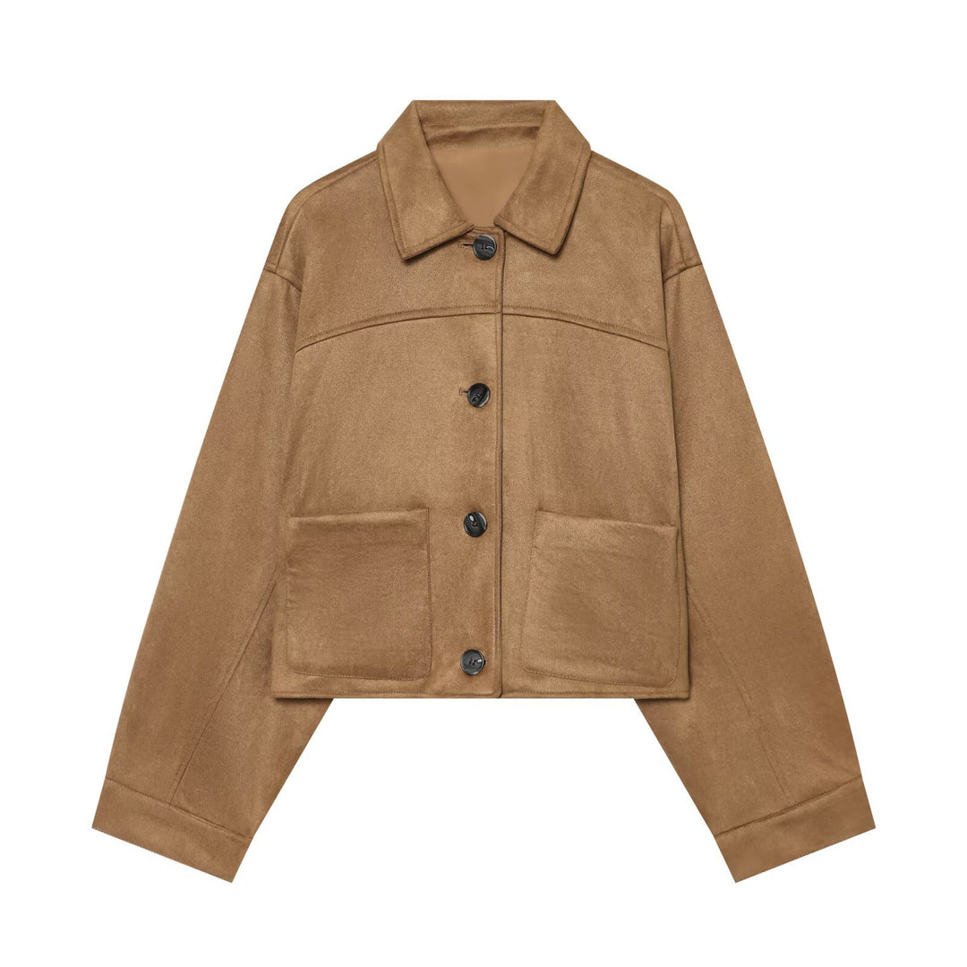 Damen Boxy‑Jacke in Veloursoptik mit aufgesetzten Taschen Drune