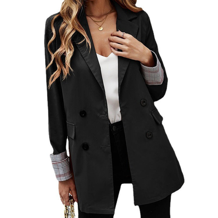 Damen eleganter Blazer mit doppelter Knopfleiste und gestreiften Ärmeln Drune