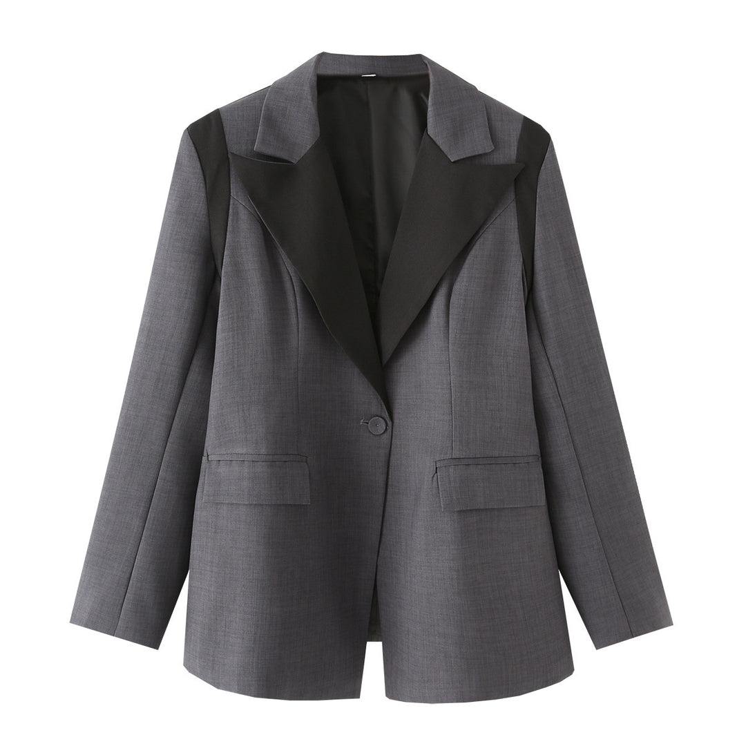 Damen nan weitgeschnittener Blazer mit kontrastierendem Revers, einreihiger Knopfleiste und Pattentaschen Drune