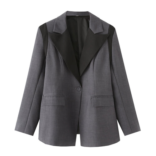 Damen nan weitgeschnittener Blazer mit kontrastierendem Revers, einreihiger Knopfleiste und Pattentaschen Drune