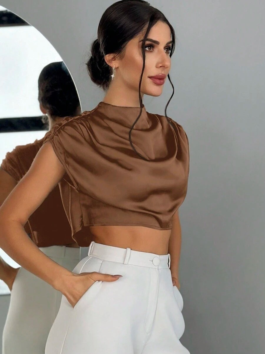 Drune | Satin Faux Seide Kurzhemd Top