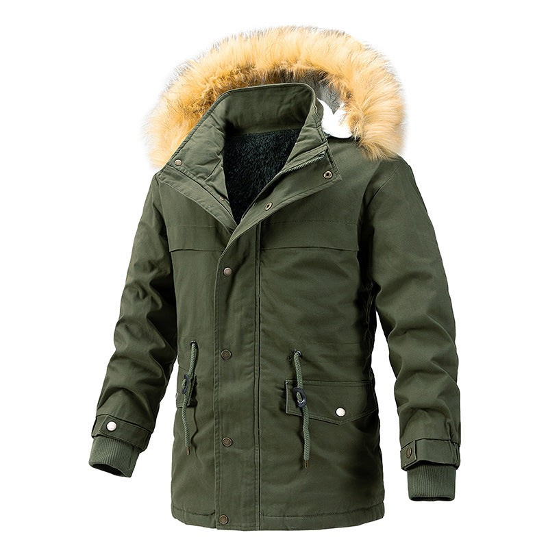 Herren Winterschutz-Parka mit wärmendem Teddyfutter abnehmbarer Kunstfellkapuze und verstärkten Utility-Taschen Drune
