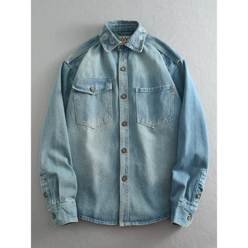 Unisex Overshirt aus gewaschenem Denim mit Relaxed‑Schnitt und Pattentaschen Drune